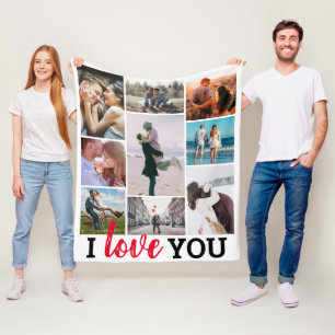 'I Love You' 9 Foto Collage Fleece Deken