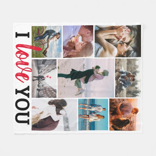 'I Love You' 9 Foto Collage Fleece Deken (Voorkant (Horizontaal))