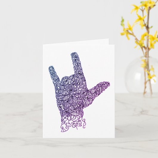"I Love You" American Sign Language Card Kaart (Gele Bloem)