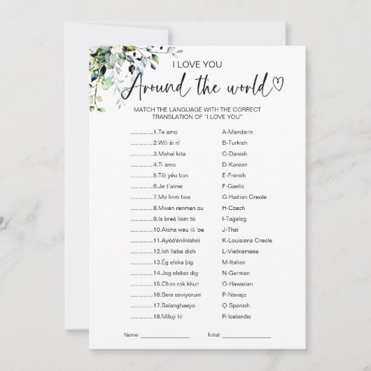 I Love You Around the World Game Vrijgezellenfeest Kaart (Voorkant)