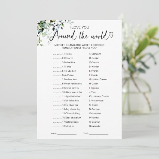 I Love You Around the World Game Vrijgezellenfeest Kaart (Staand voorkant)