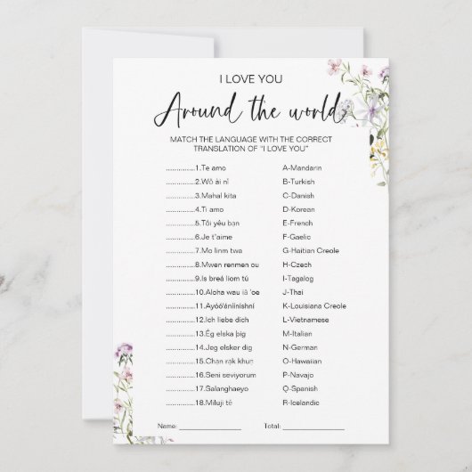 I Love You Around the World Game Vrijgezellenfeest Kaart (Voorkant)