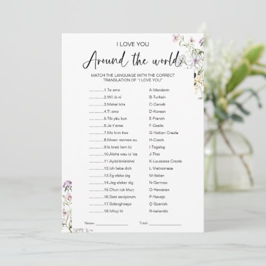 I Love You Around the World Game Vrijgezellenfeest Kaart (Staand voorkant)