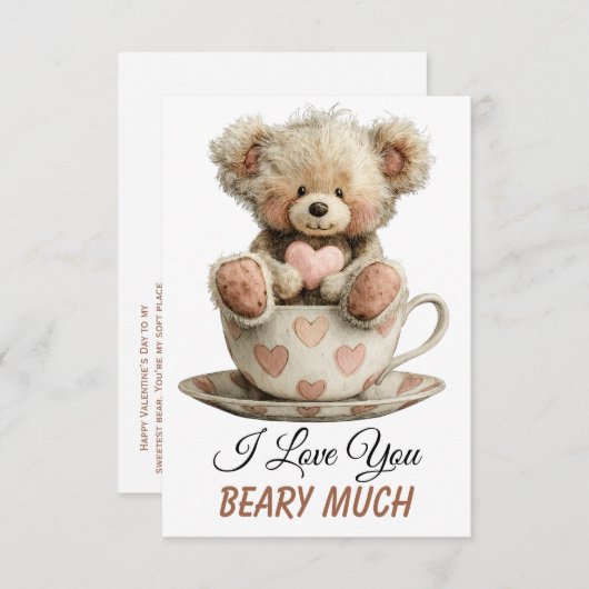 I Love You Beary Much In Cup Postcard Bedankkaart (Voorkant / Achterkant)