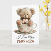 I Love You Beary Much In Cup Postcard Kaart (Gele Bloem)