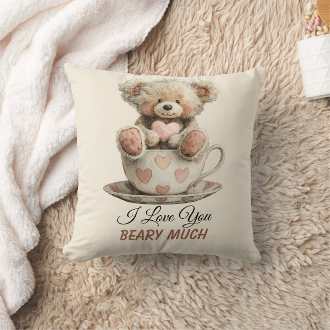 I Love You Beary Much In Cup Postcard Kussen (Deken)