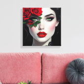 I Love You | Beautiful Woman with Red Rose Canvas Afdruk (Insitu (Woonkamer))