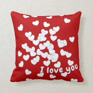 I Love You - Beide Kanten Witte Hartjes Op Rood Kussen