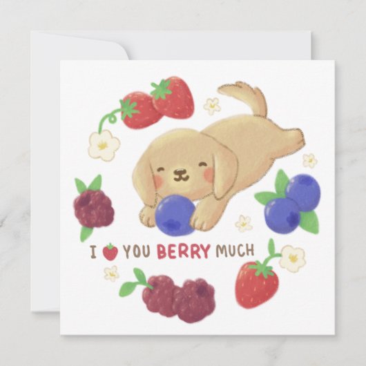 I Love You Berry Much: Cute Dog with Berries Kaart (Voorkant)