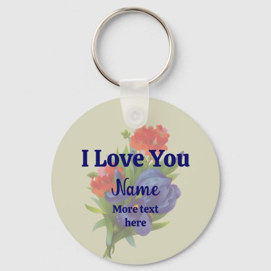 I Love You Blue Iris Bloemenboeket Gepersonaliseer Sleutelhanger (Voorkant)