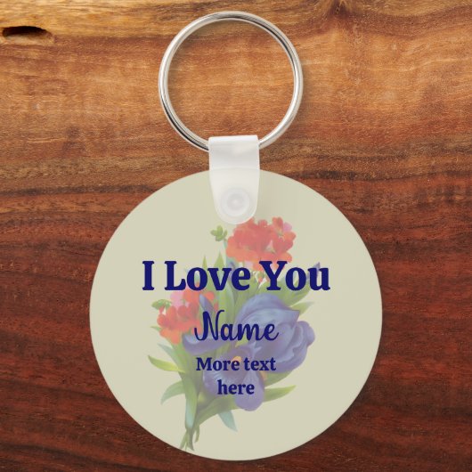 I Love You Blue Iris Bloemenboeket Gepersonaliseer Sleutelhanger (Voorkant)