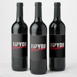 I Love You Custom Foto Hart en Naam Wijn Etiket