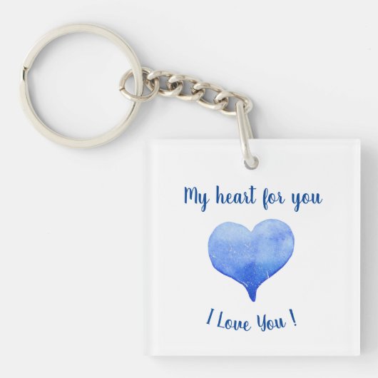 I Love You Cute Blue Heart Valentine's Day Sleutelhanger (voorkant)