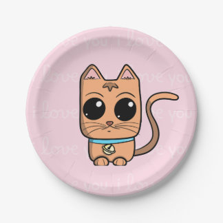 I Love You, Cute Caramel Cat Illustration Art Prin Papieren Bordje