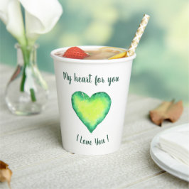 I Love You Cute Green and Blue Heart Birthday   Pa Papieren Bekers