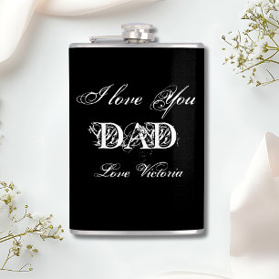 'I Love You Dad' Gepersonaliseerd Zwart Wit & Zilv Heupfles