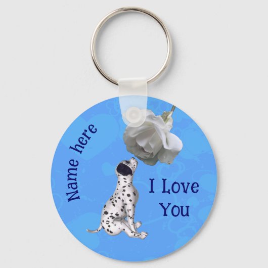 I Love You Dalmatian Puppy Rose Personalized Sleutelhanger (Voorkant)