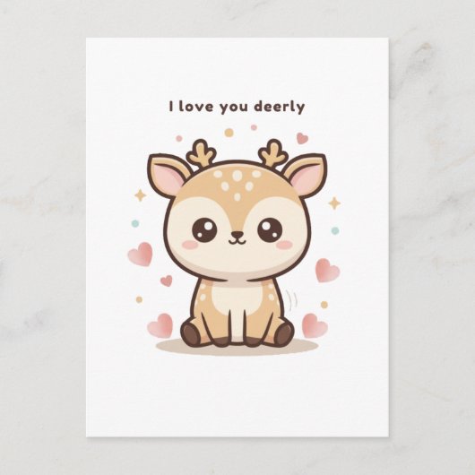 I Love You Deerly Cute Puchi Dōshi Deer Christma Briefkaart (Voorkant)