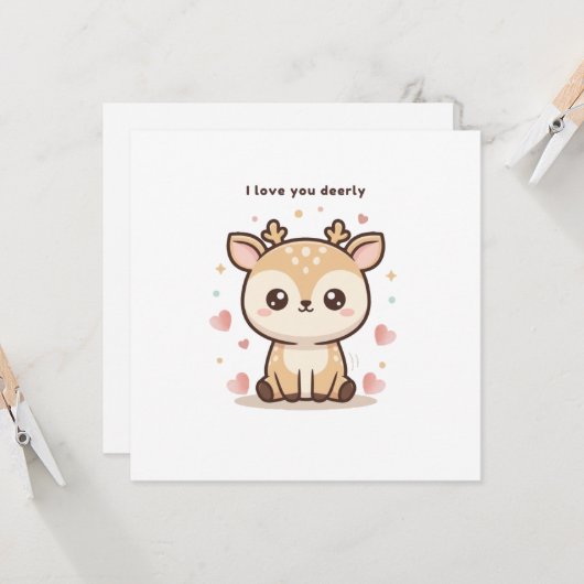 I Love You Deerly Cute Puchi Dōshi Deer Christma Kaart (Voorkant / Achterkant in situ)