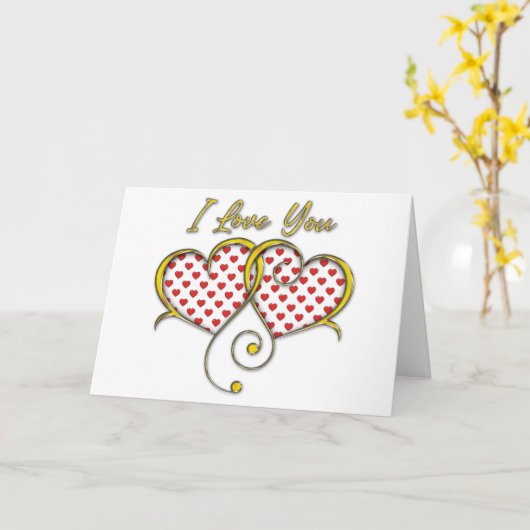 I Love You Design Gouden Hartjes Kaart (Gele Bloem)