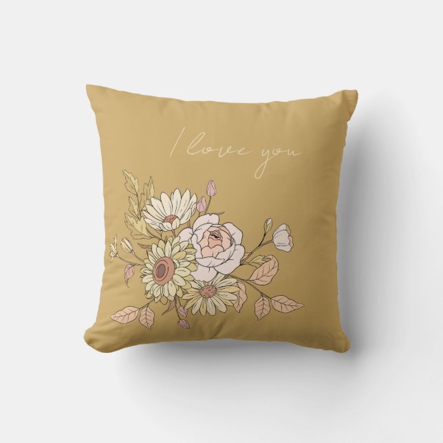  I Love You design | personalized Botanical Golden Kussen (Voorkant)