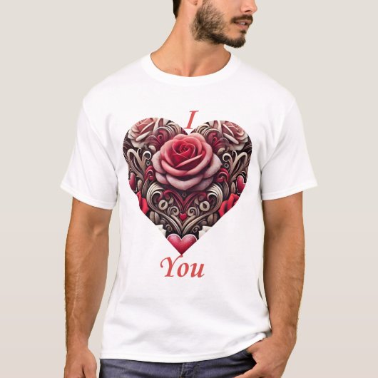 🌹 I Love You – Elegant Roos Heart Design T-shirt (Voorkant)