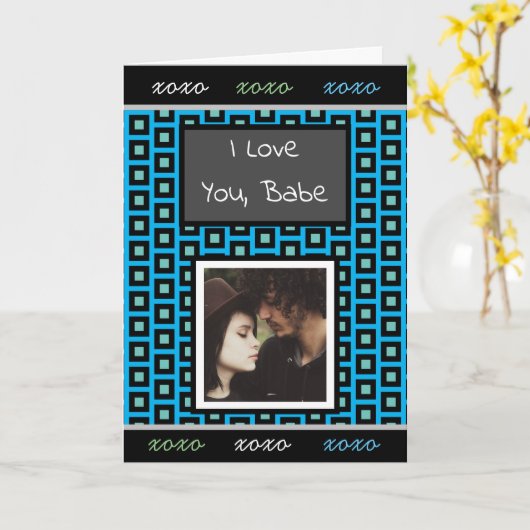 'I Love You' Foto blauw, Blauwgroen, zwart manneli Kaart (Gele Bloem)