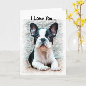 I Love You French Bulldog puppy Kaart (Gele Bloem)