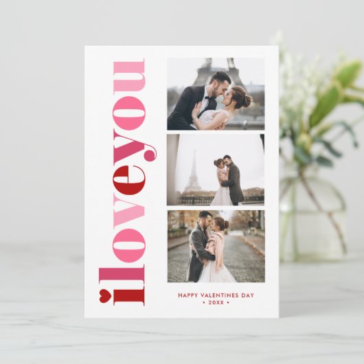 "I Love You" Galerij van 3 Foto's Valentijnsdag Feestdagenkaart (Staand voorkant)