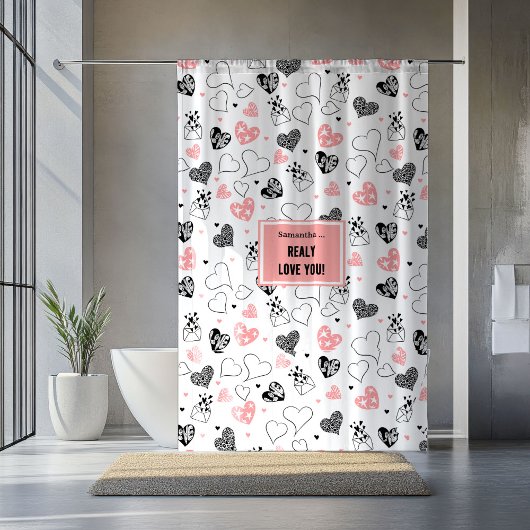 I Love You Gift Hand Drawn Heart Shower Curtain Douchegordijn