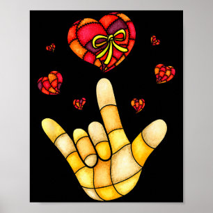 I Love You Hand Gebarentaal Asl - Harten Valenti Poster
