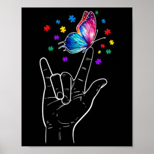 I Love You Hand Gebarentaal Vlinder Autisme Bewust Poster