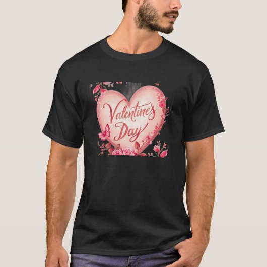 I Love You Happy Valentine's Day Black T-Shirt (Voorkant)