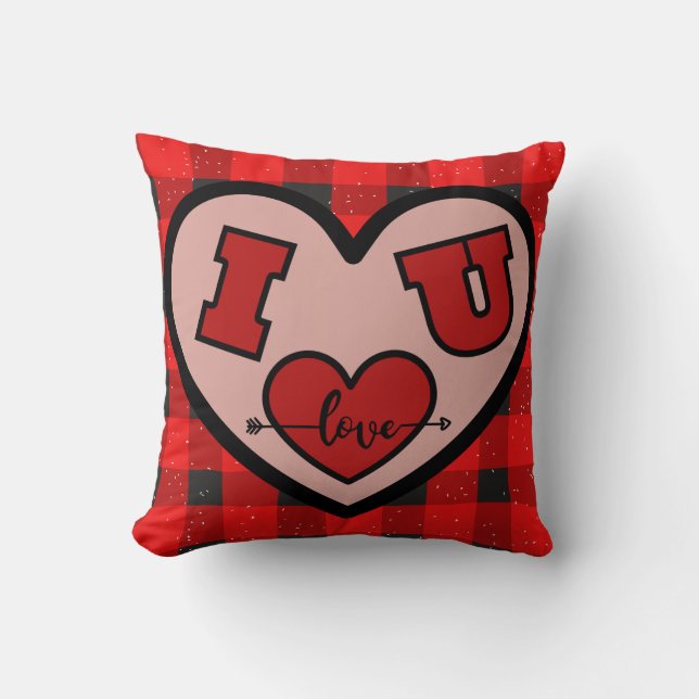 I Love You (I <3 U) Rood en Zwart Plaid Kussen (Voorkant)