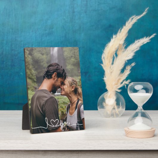 I Love You in White Script with Heart Custom Fotoplaat (Zijkant)