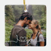 I Love You in White Script with Heart Custom Keramisch Ornament (Voorkant)