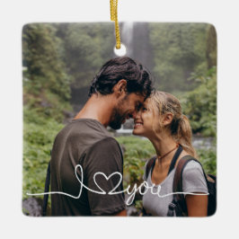 I Love You in White Script with Heart Custom Keramisch Ornament