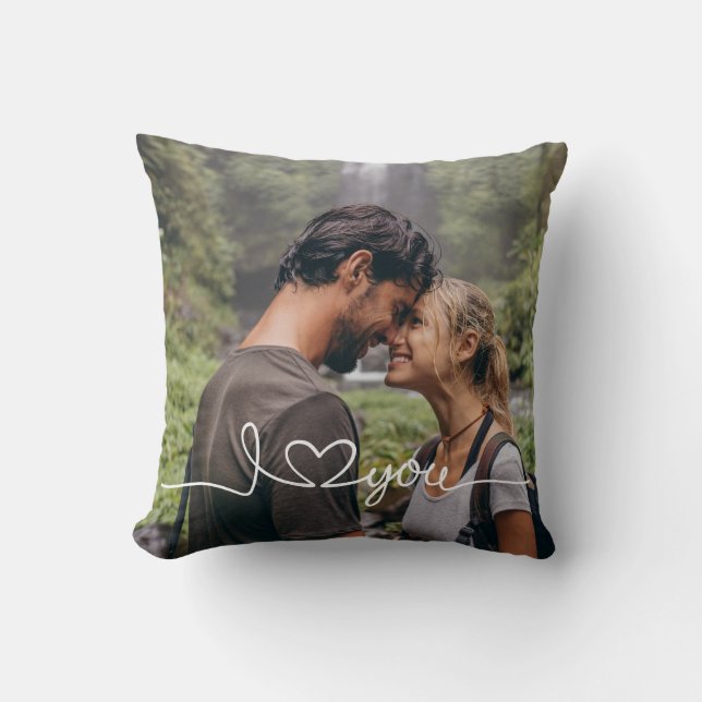 I Love You in White Script with Heart Custom Kussen (Voorkant)