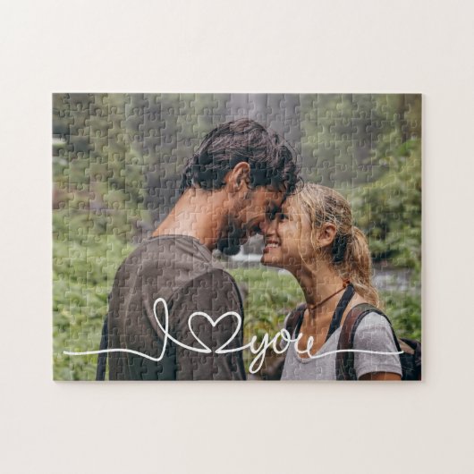 I Love You in White Script with Heart Custom Legpuzzel (Horizontaal)