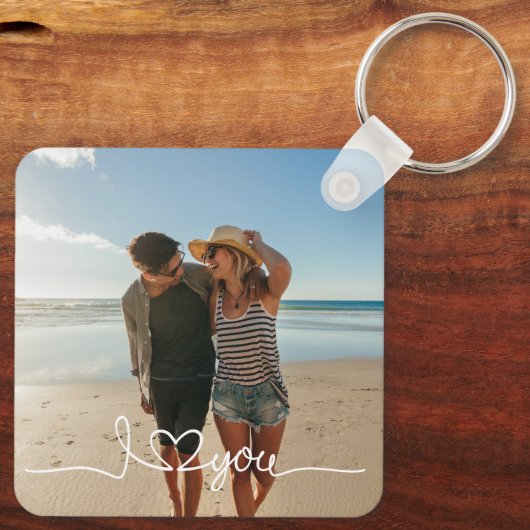 I Love You in White Script with Heart Custom Sleutelhanger (Achterkant)