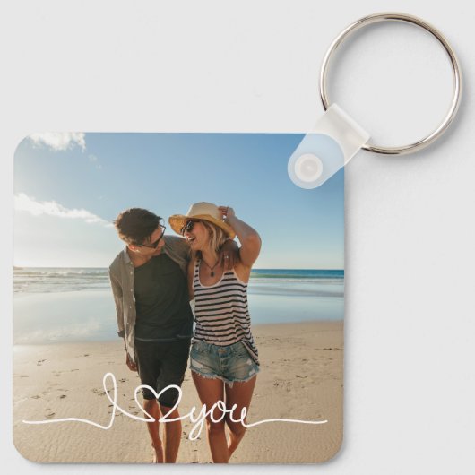 I Love You in White Script with Heart Custom Sleutelhanger (Achterkant)