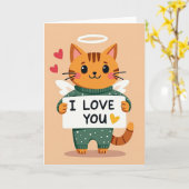 I Love You Kitty Engel Kaart (Gele Bloem)