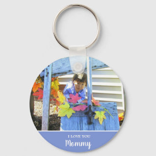 I Love You Mam Minimalistische Twee Foto Blauw Sleutelhanger