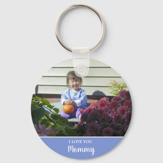 I Love You Mam Minimalistische Twee Foto Blauw Sleutelhanger (Achterkant)