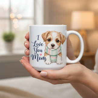 I Love You Mom Cute Puppy Scarf Coffee Mug Koffiemok