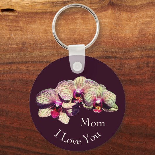 I Love You Mom Fancy Orchid Flowers  Sleutelhanger (Achterkant)