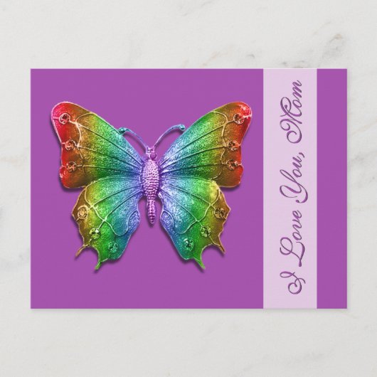 I Love You Mom Rainbow Butterfly voor Moederdag Briefkaart (Voorkant)