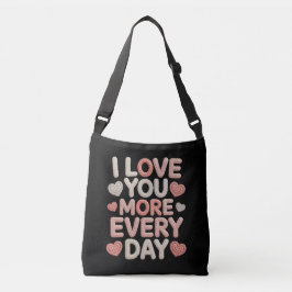 "I Love You More Every Day" Knitted Text & Crochet Crossbody Tas