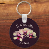 I Love You Orchid Flower Trio Personalized Sleutelhanger (Achterkant)