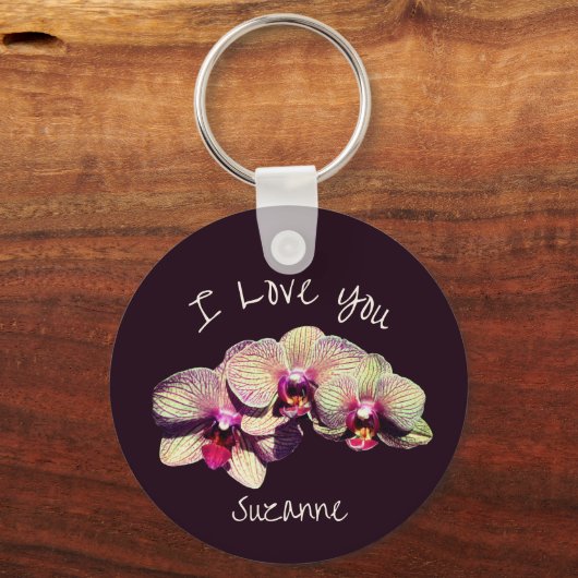 I Love You Orchid Flower Trio Personalized Sleutelhanger (Achterkant)